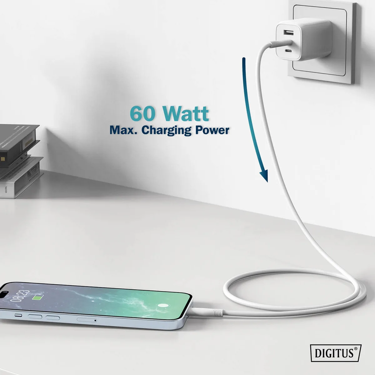 Кабель DIGITUS USB-C > USB-C заряджання/синхронізації, USB 2.0, 60W, силіконовий, 1м, білий