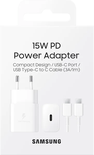 Сетевое зарядное устройство Samsung 15 Вт USB Type-C Белое с кабелем