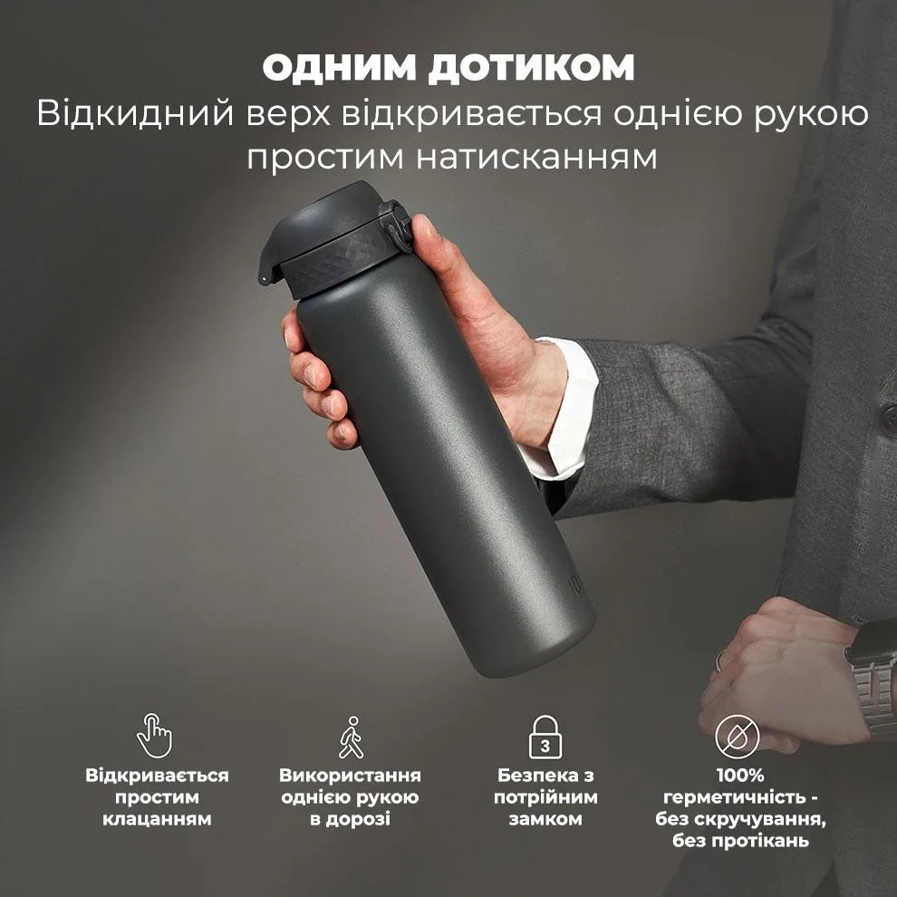 Бутылка для воды ION8 нержавеющая сталь 920 мл серая.