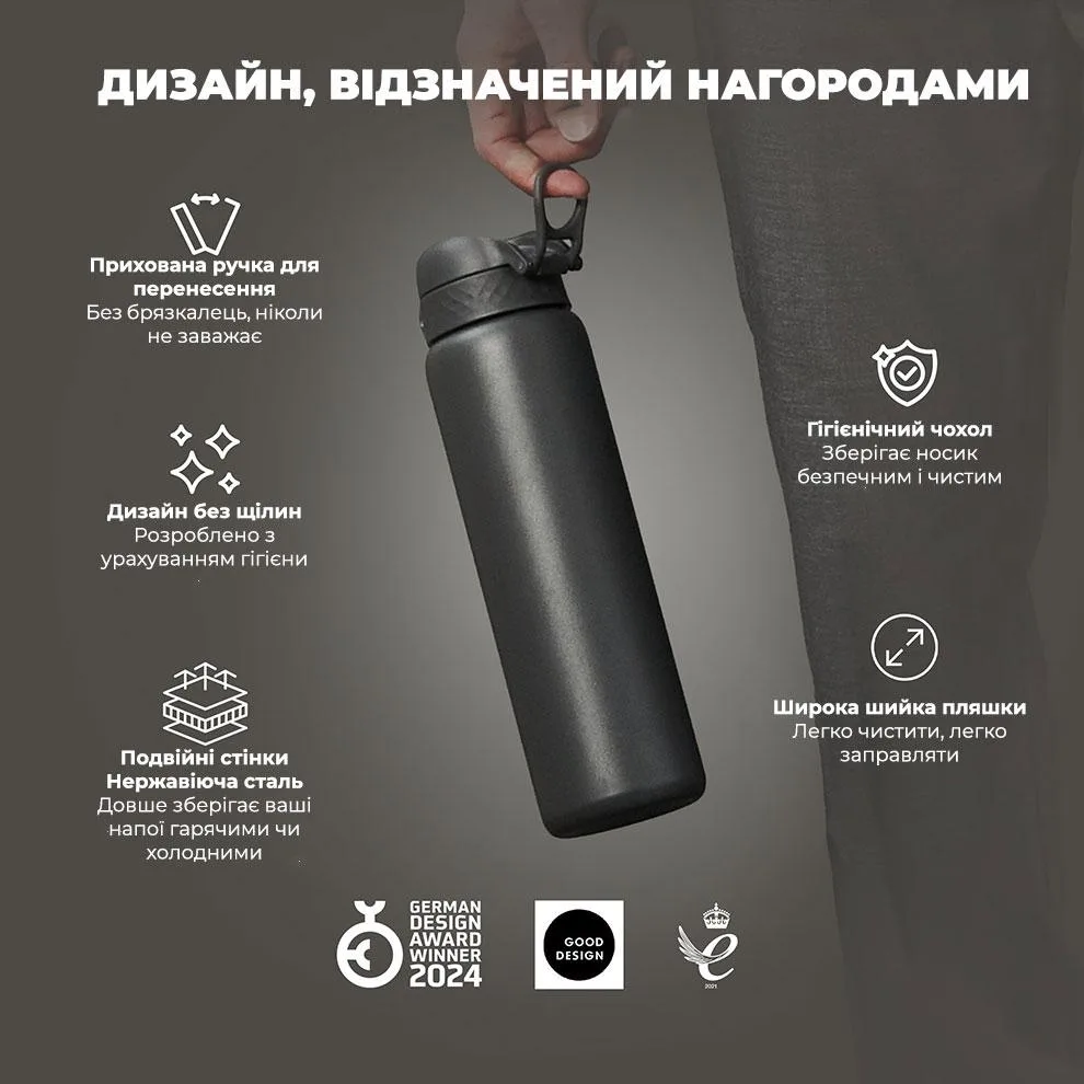 Бутылка для воды ION8 нержавеющая сталь 920 мл серая.