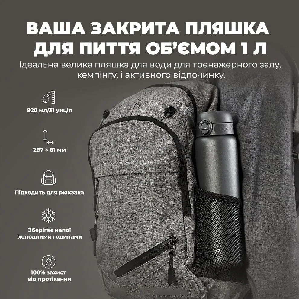 Бутылка для воды ION8 нержавеющая сталь 920 мл серая.