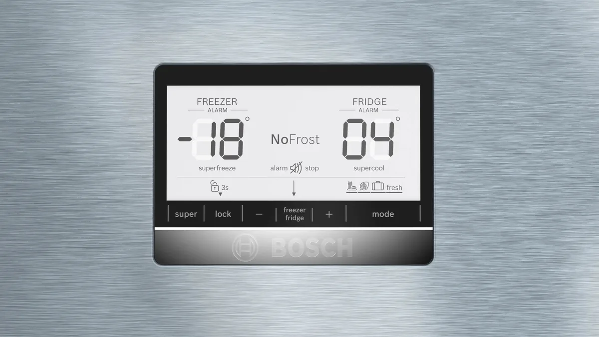 Холодильник Bosch з нижнім морозильником, 186 см, 86 см, 81 см, об'єм холодильного відділу - 479 л, об'єм морозильного відділу - 1
