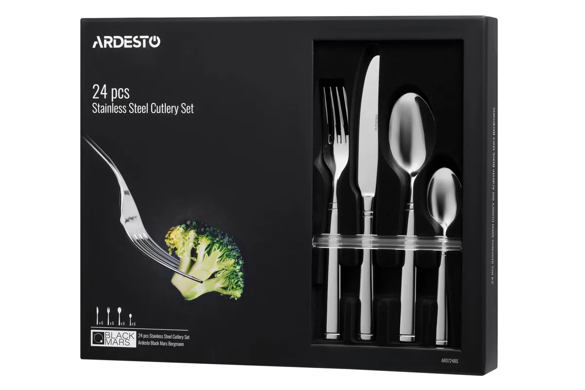Набір столових приборів ARDESTO Black Mars Bordeaux, 24 одиниці, з нержавіючої сталі.