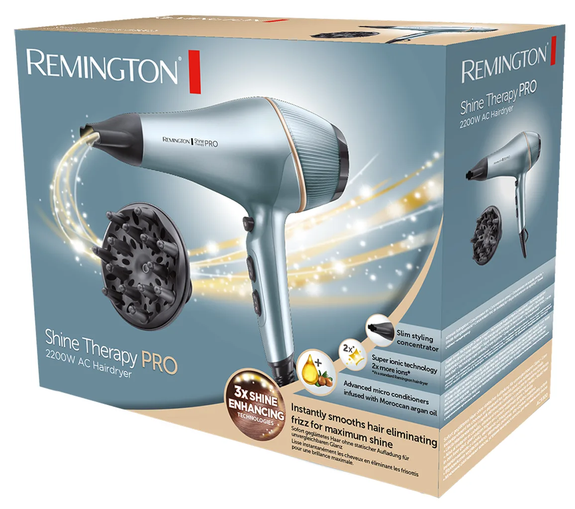 Фен Remington 2200 Вт керамический голубой с ионизацией и диффузором.