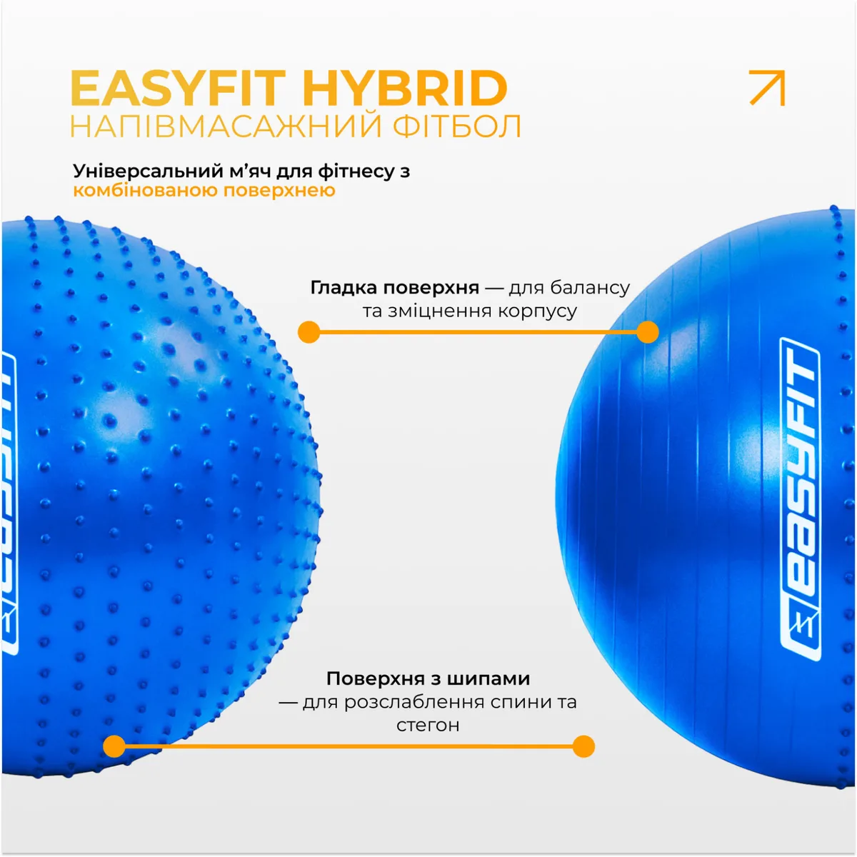 Фітбол полумасажний EasyFit Hybrid ПВХ 85 см Синій