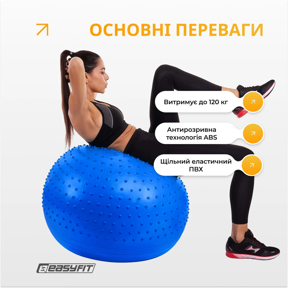 Фітбол полумасажний EasyFit Hybrid ПВХ 85 см Синій