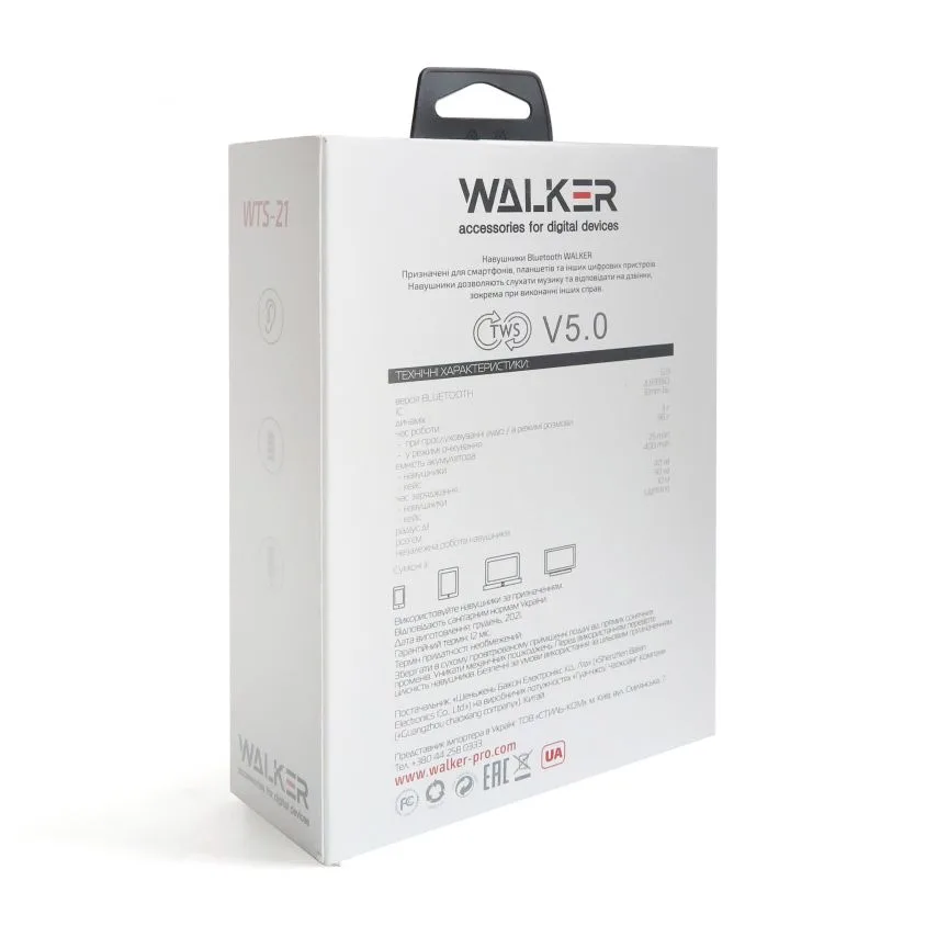 Навушники Bluetooth WALKER бездротові вкладиші білий