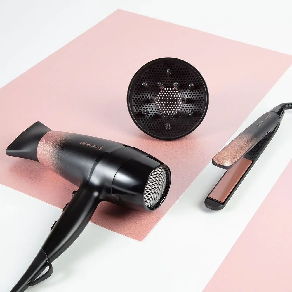 Випрямляч волосся Remington Rose Shimmer, 5 температурних режимів, 150-230°C, керамічне покриття, чорний з золотими акцентами.