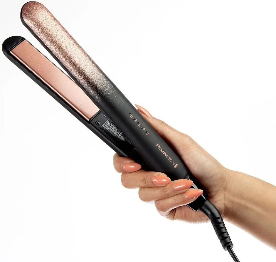 Випрямляч волосся Remington Rose Shimmer, 5 температурних режимів, 150-230°C, керамічне покриття, чорний з золотими акцентами.