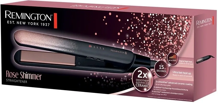 Випрямляч волосся Remington Rose Shimmer, 5 температурних режимів, 150-230°C, керамічне покриття, чорний з золотими акцентами.