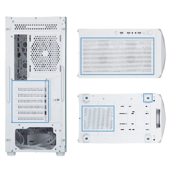 Корпус 2E GAMING Aruba G3313W, без БЖ 1xUSB3.0, 2xUSB2.0, 5x120мм ARGB, VGA 330мм, LCS ready, HUB, TG боковая панель, ATX, белый.