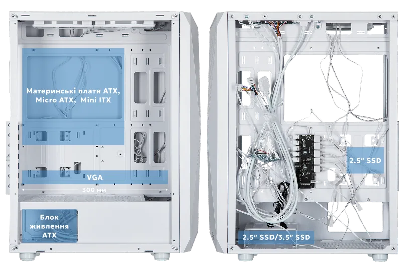 Корпус 2E GAMING Aruba G3313W, без БЖ 1xUSB3.0, 2xUSB2.0, 5x120мм ARGB, VGA 330мм, LCS ready, HUB, TG боковая панель, ATX, белый.
