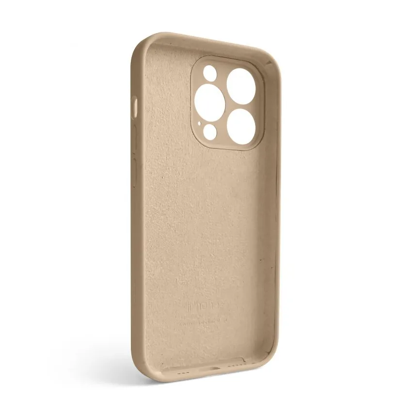 Силиконовый чехол для Apple iPhone 14 Pro золотой, закрытый низ, закрытая камера.