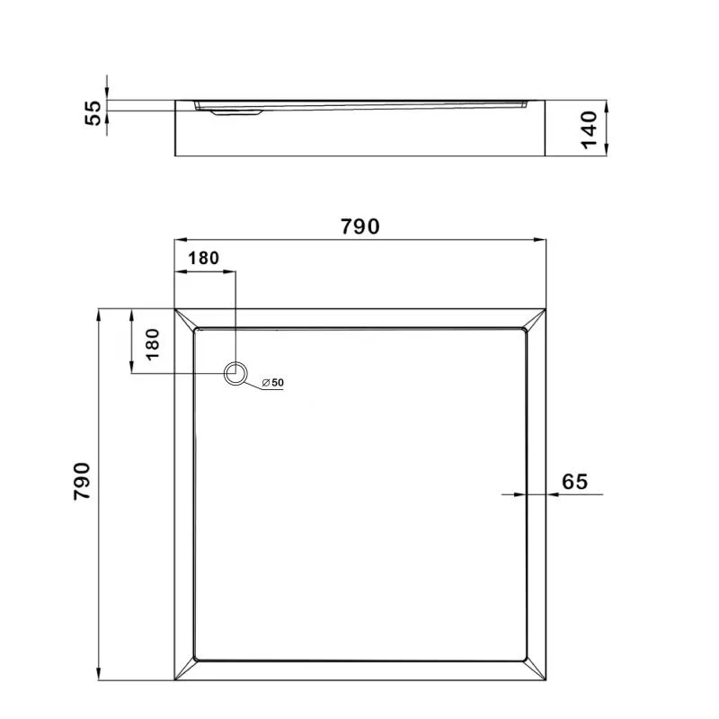 Душовий піддон KAPIELKA 80x80 низький акриловий білий 140 мм