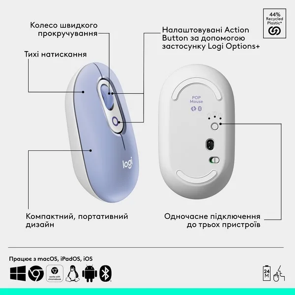 Миша Logitech оптична Bluetooth маленька фіолетова