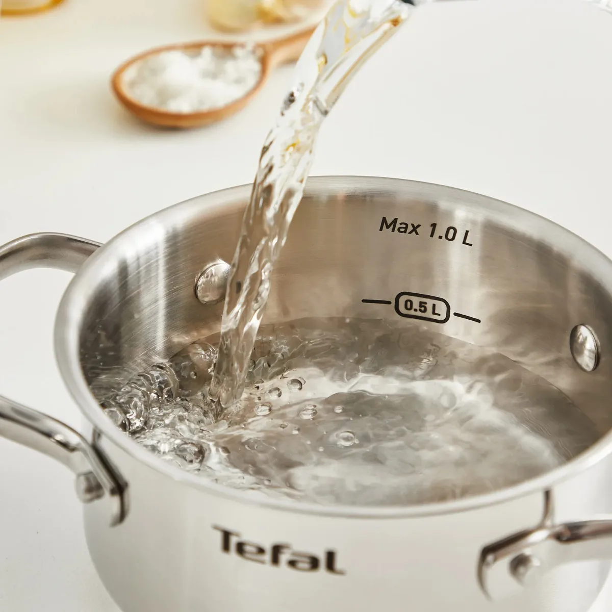 Каструля Tefal Mini з кришкою, 1 л, з нержавіючої сталі та скляним покриттям.