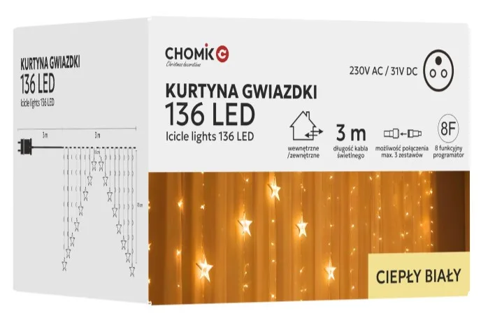 Гірлянда електрична Chomik мідний провід 3 м теплий білий 136 LED