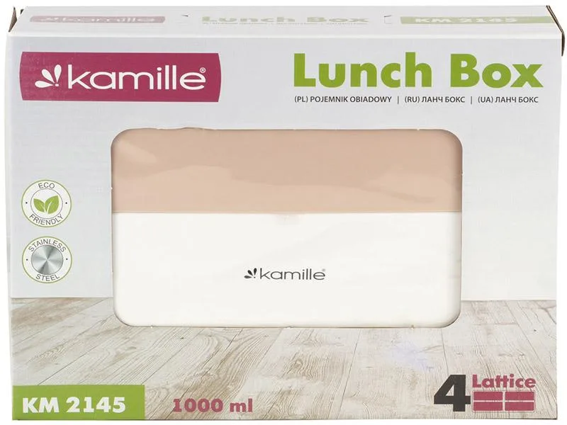 Ланч-бокс Kamille Snack 1000 мл рожевий з 4 секціями для дітей