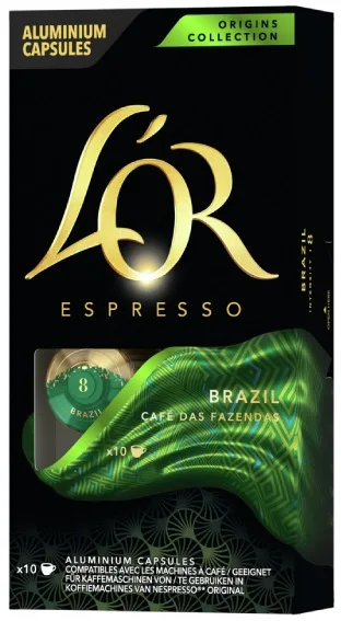 Кава L`OR капсули, Еспресо Бразильська Колекція, арабіка, 10 шт, Nespresso.