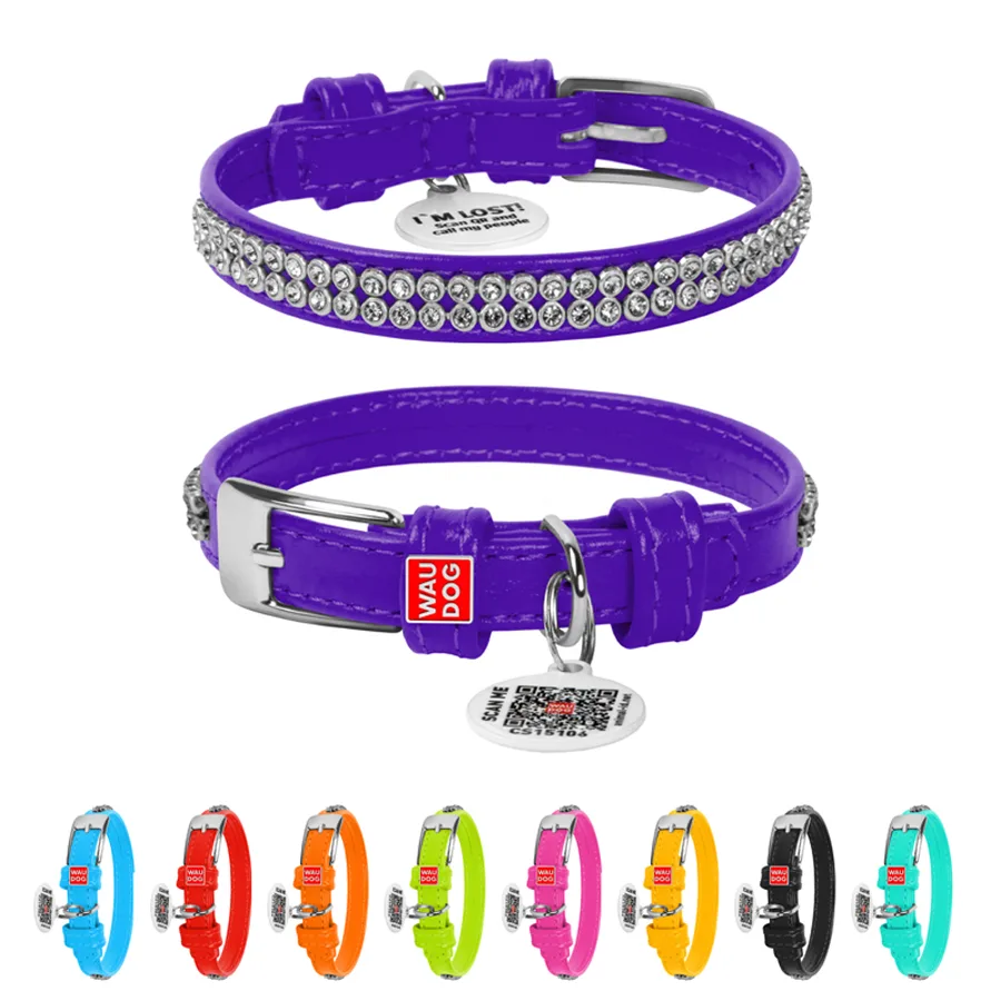 Нашийник WAUDOG Glamour шкіряний XS 12 мм 21-29 см фіолетовий