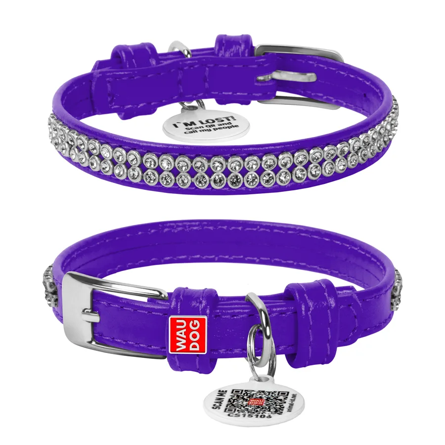 Нашийник WAUDOG Glamour шкіряний XS 12 мм 21-29 см фіолетовий