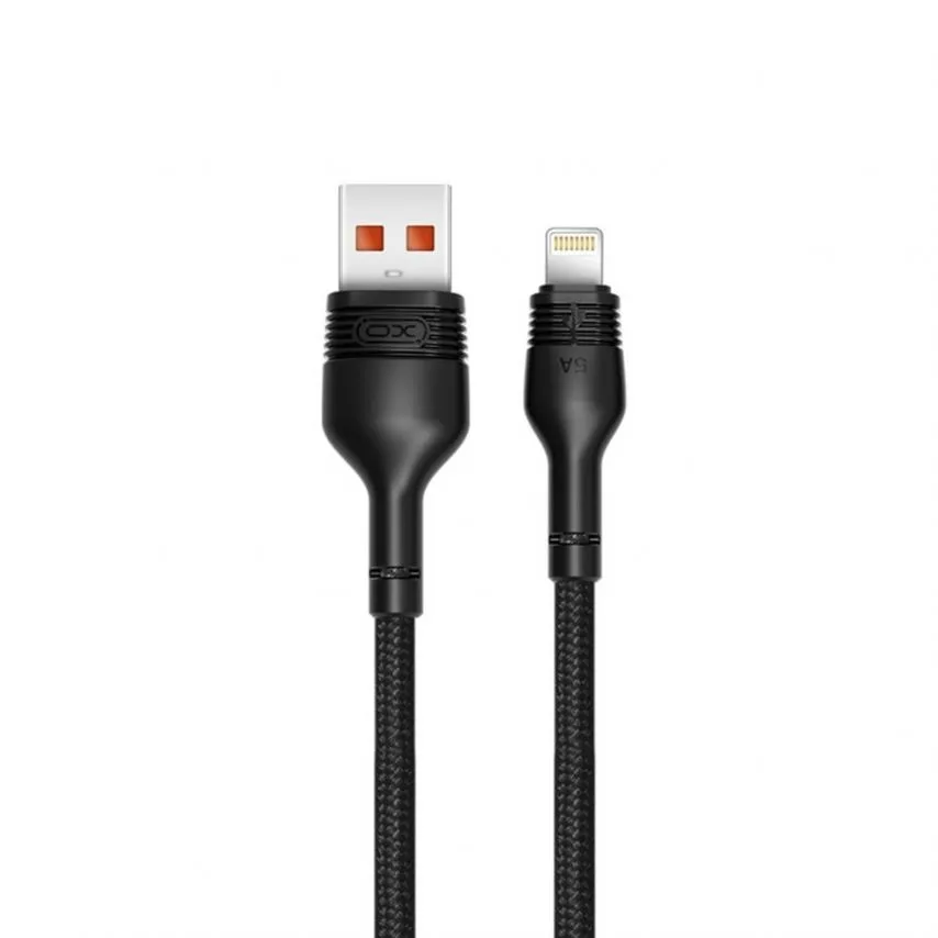 Кабель USB XO Lightning 5A тканинний 1м чорний