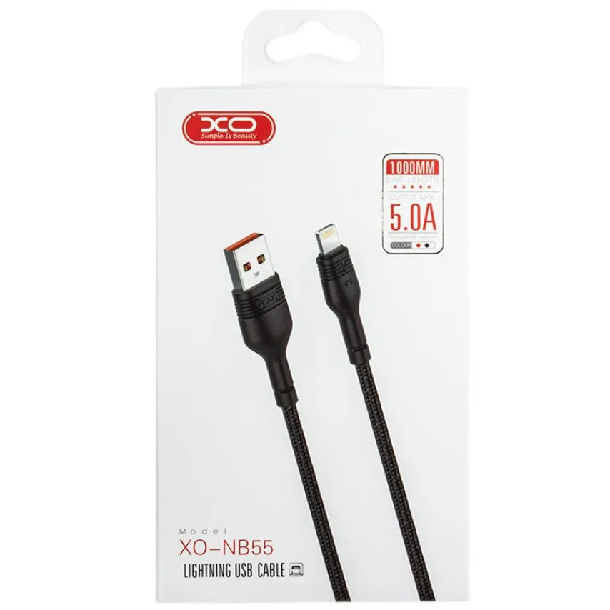 Кабель USB XO Lightning 5A тканинний 1м чорний