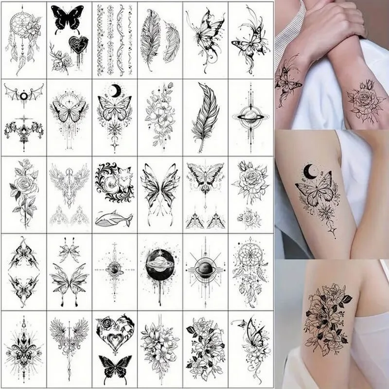 Набір тимчасових тату Fresh Tattoo чорні 9,5х5,5 см 30 шт