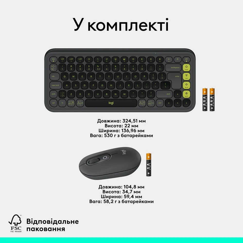 IT набір Logitech Клавіатура Миша Бездротові Bluetooth Сірий 321х137 мм 59х35 мм