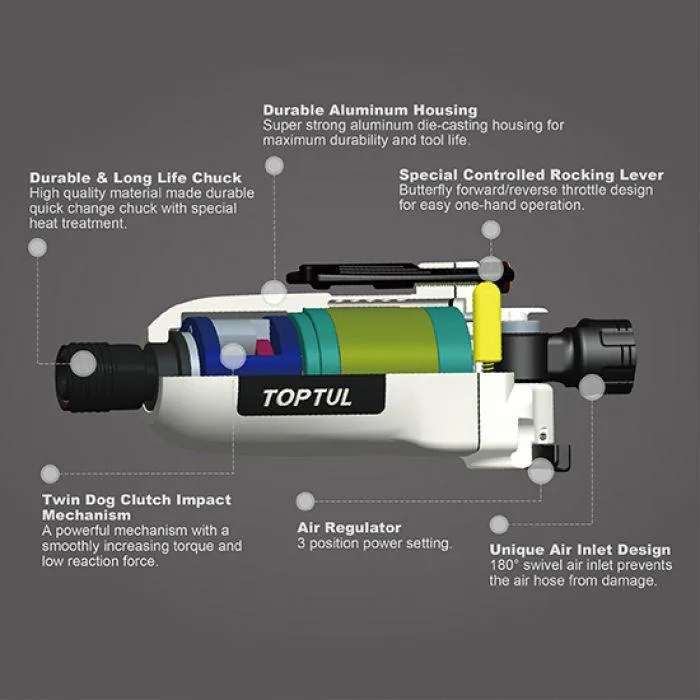 Пневматичний шуруповерт 1/4" 108 Нм 12000 об/хв Mini Butterfly Синій