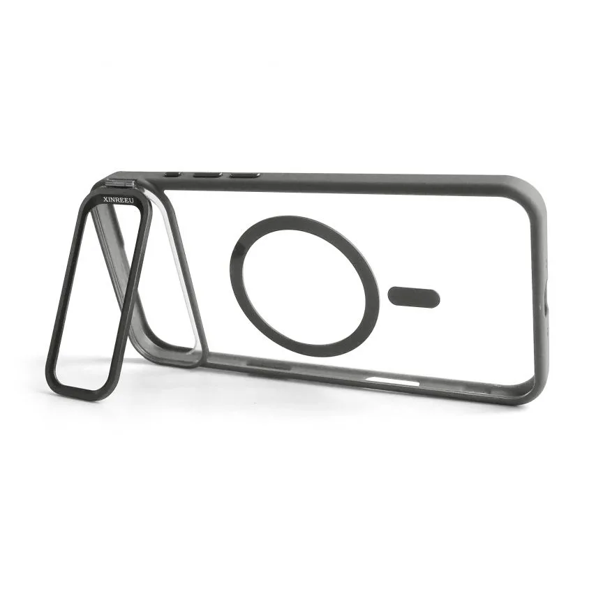 Чохол MagSafe для смартфона пластик силікон сірий з підставкою захистом камери