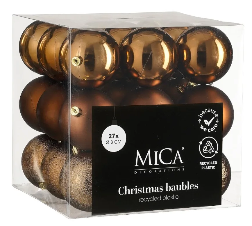 Елочные пластиковые шары Mica Decorations 27 шт 8 см шоколадный