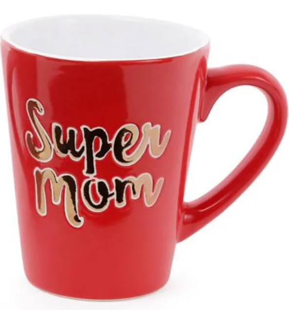 Кружка керамічна Bona 340 мл рожева з золотистим написом Super Mom
