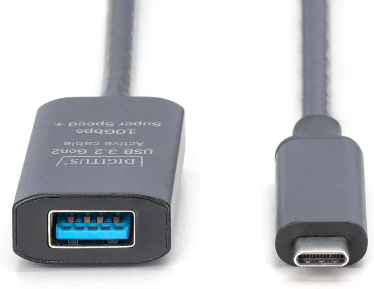 Подовжувач DIGITUS USB 3.2 Gen2 Active Cable 10G, C/M-A/F, 5м, чорний