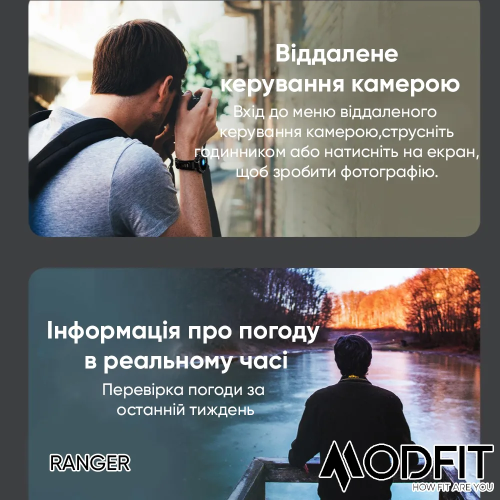 Умні годинники Modfit полімер сталь 36 мм сірі