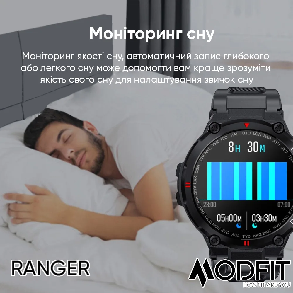 Умні годинники Modfit полімер сталь 36 мм сірі