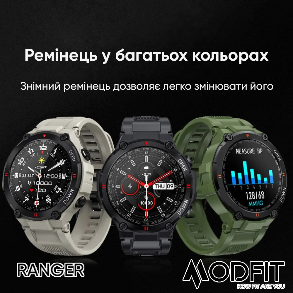 Умні годинники Modfit полімер сталь 36 мм сірі