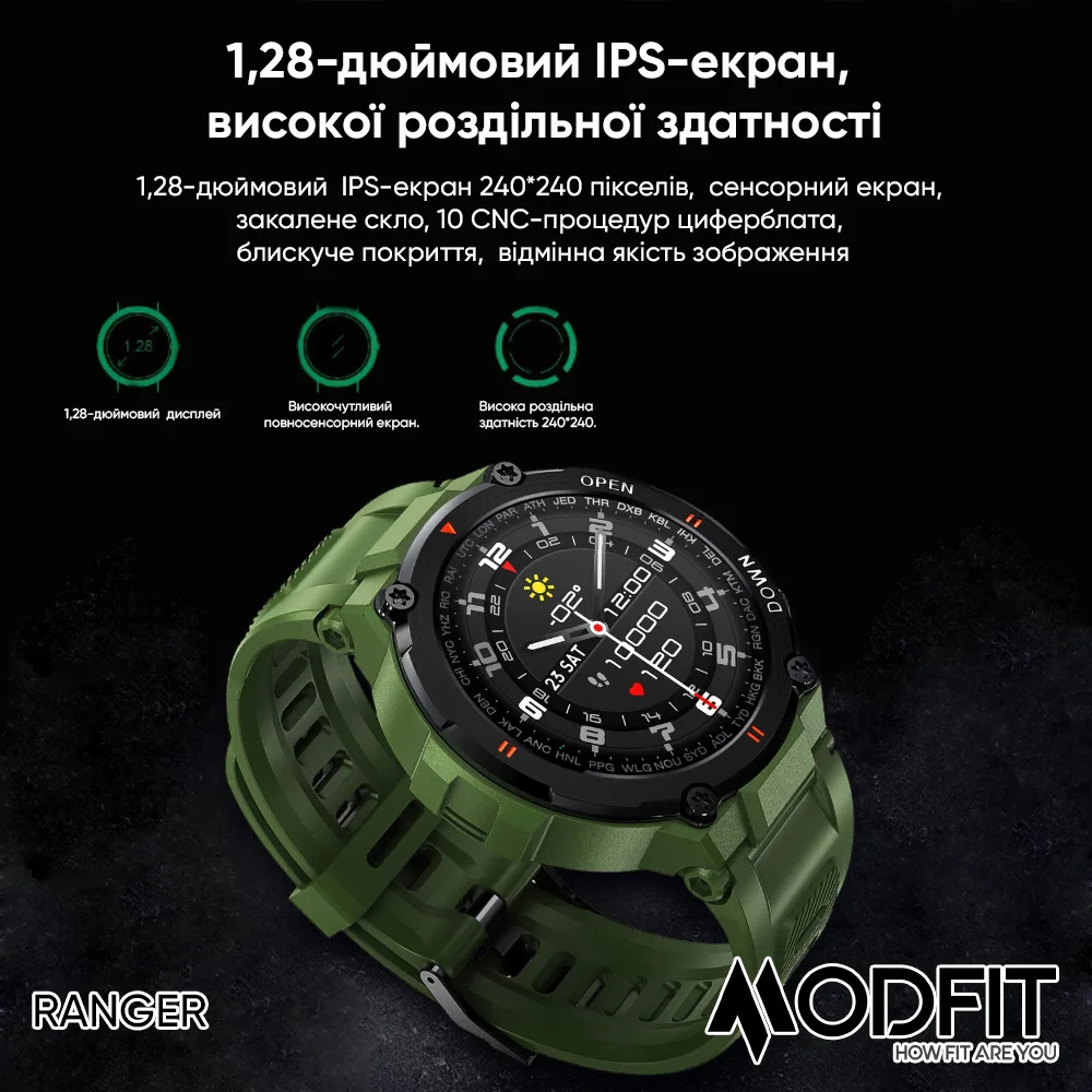 Умні годинники Modfit полімер сталь 36 мм сірі