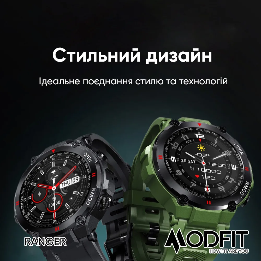 Умні годинники Modfit полімер сталь 36 мм сірі