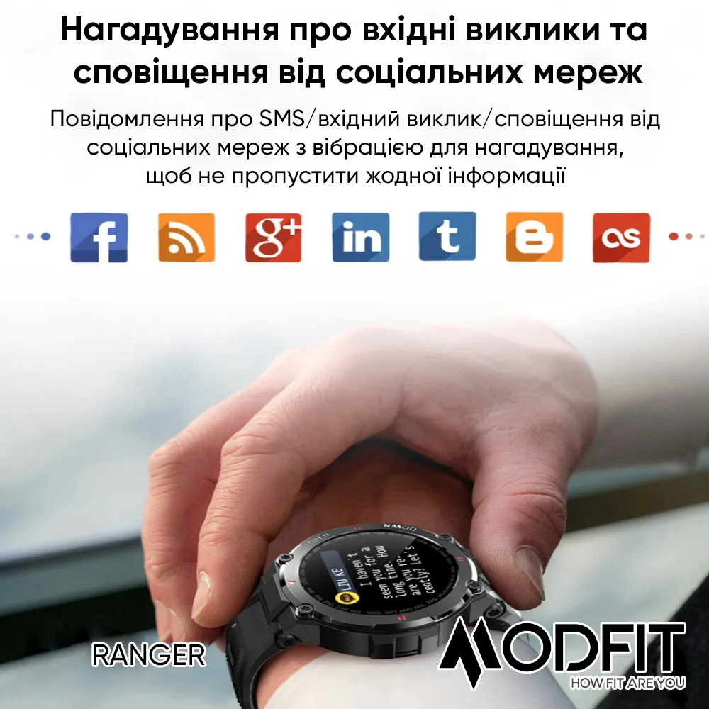 Умні годинники Modfit полімер сталь 36 мм сірі