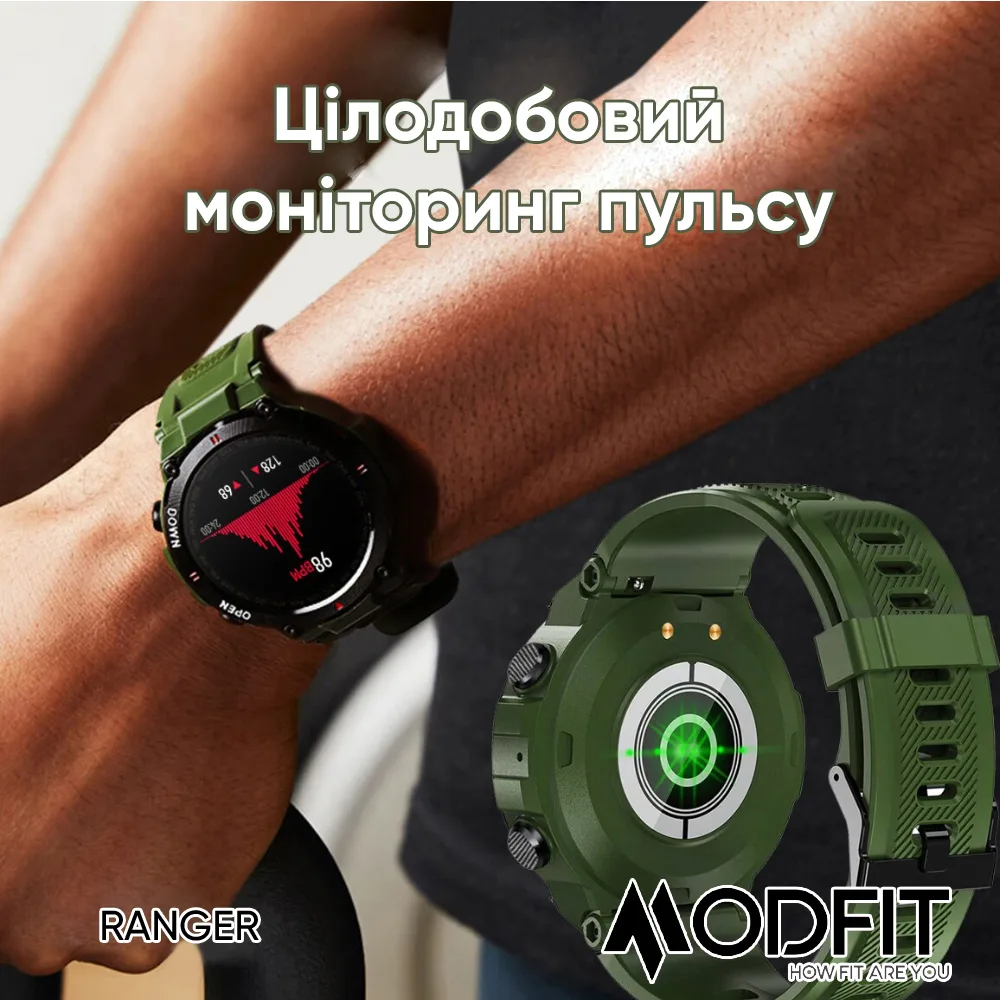 Умні годинники Modfit полімер сталь 36 мм сірі