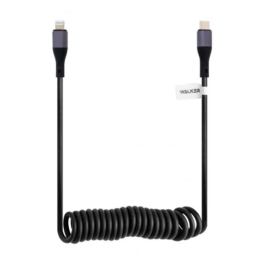 Кабель USB WALKER Type-C to Lightning 1м силікон чорний 27W