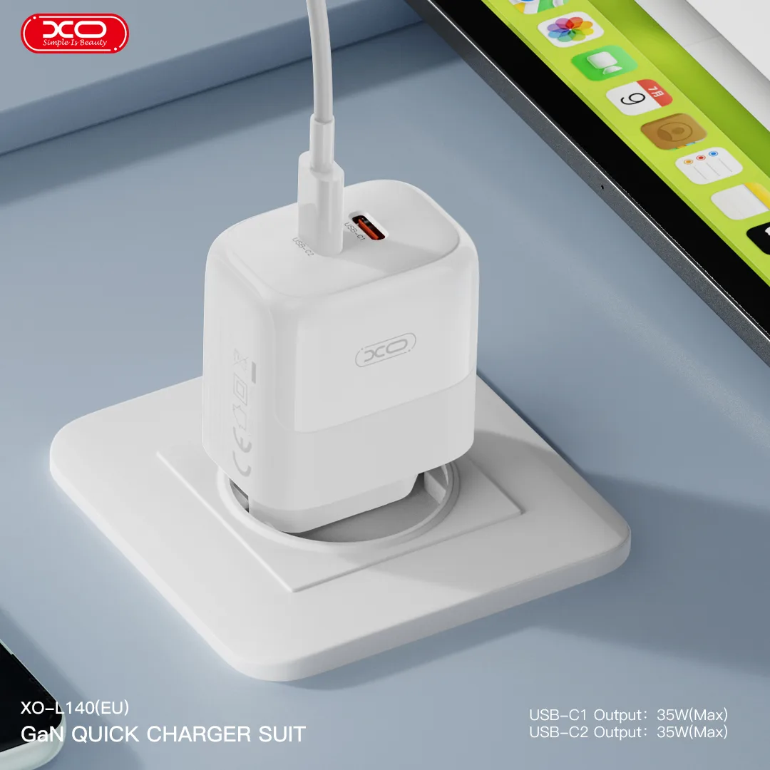 Мережевий зарядний пристрій XO 35Вт 2xUSB Type-C Білий