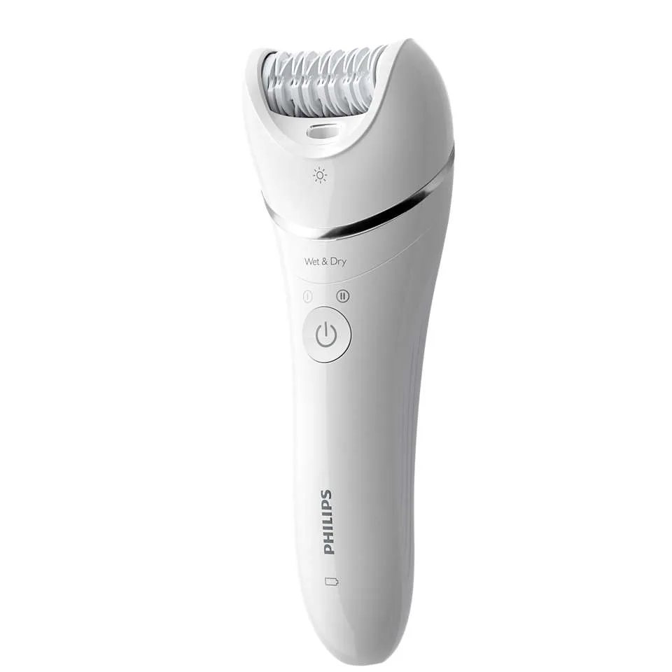 Епілятор Philips 8000 серії, дисковий, акумуляторний, з пінцетом, 32 пінцети, вологий і сухий режим, 2 насадки, з підсвіткою, біли