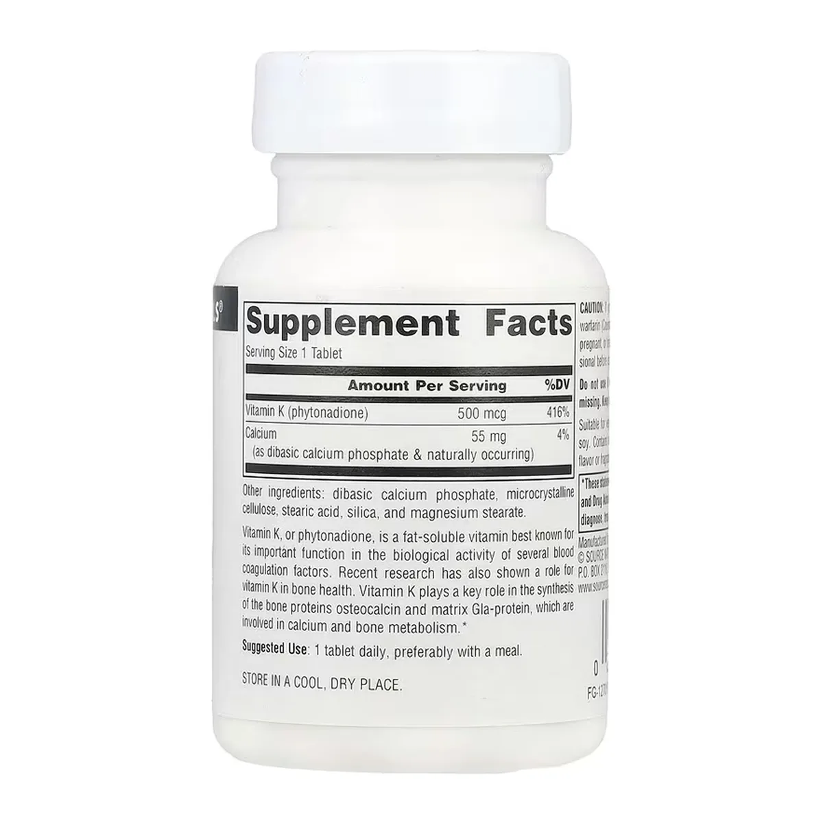 Витамин K Source Naturals 500 мкг 100 таблеток для вегетарианцев