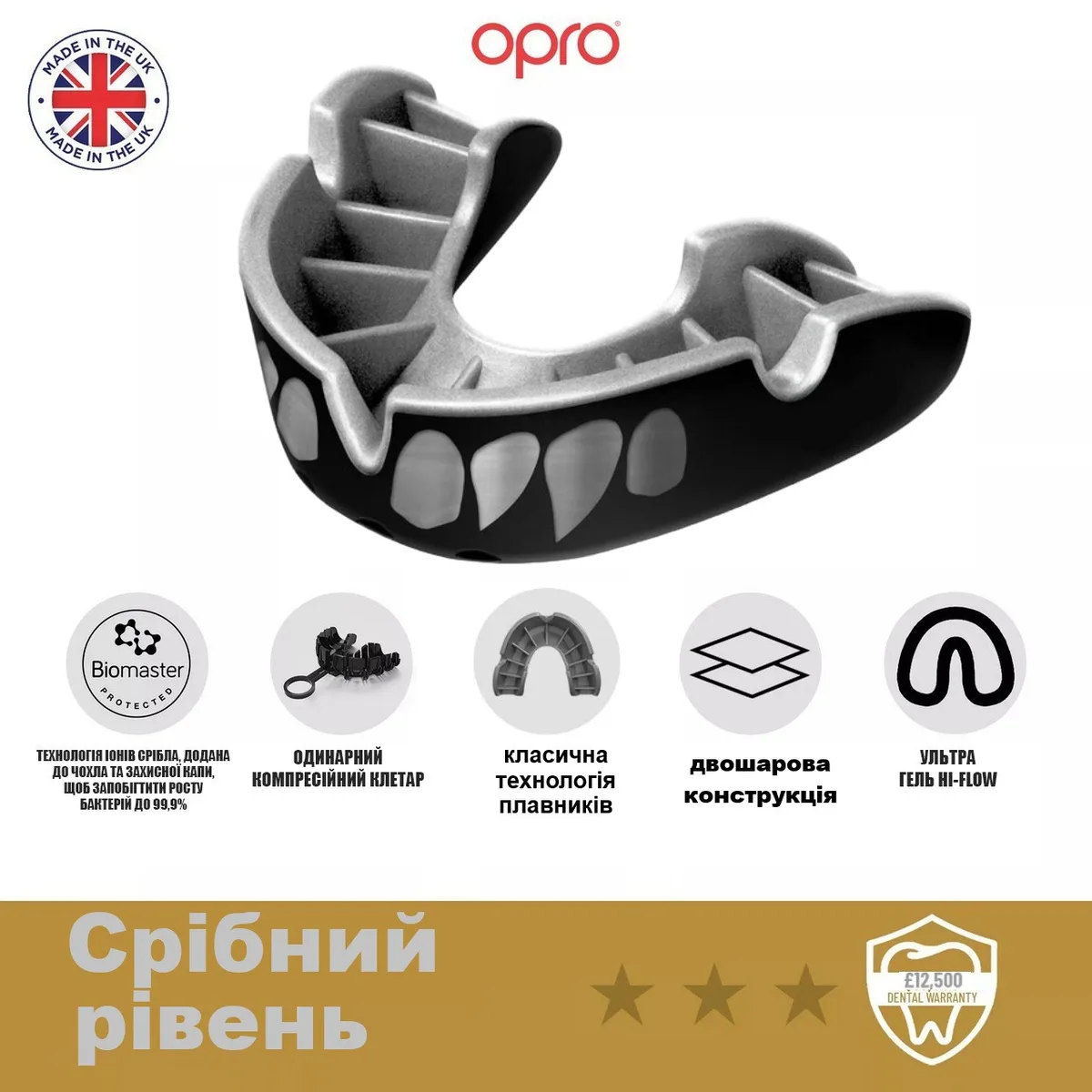 Капа OPRO термопластик доросла чорна 11+