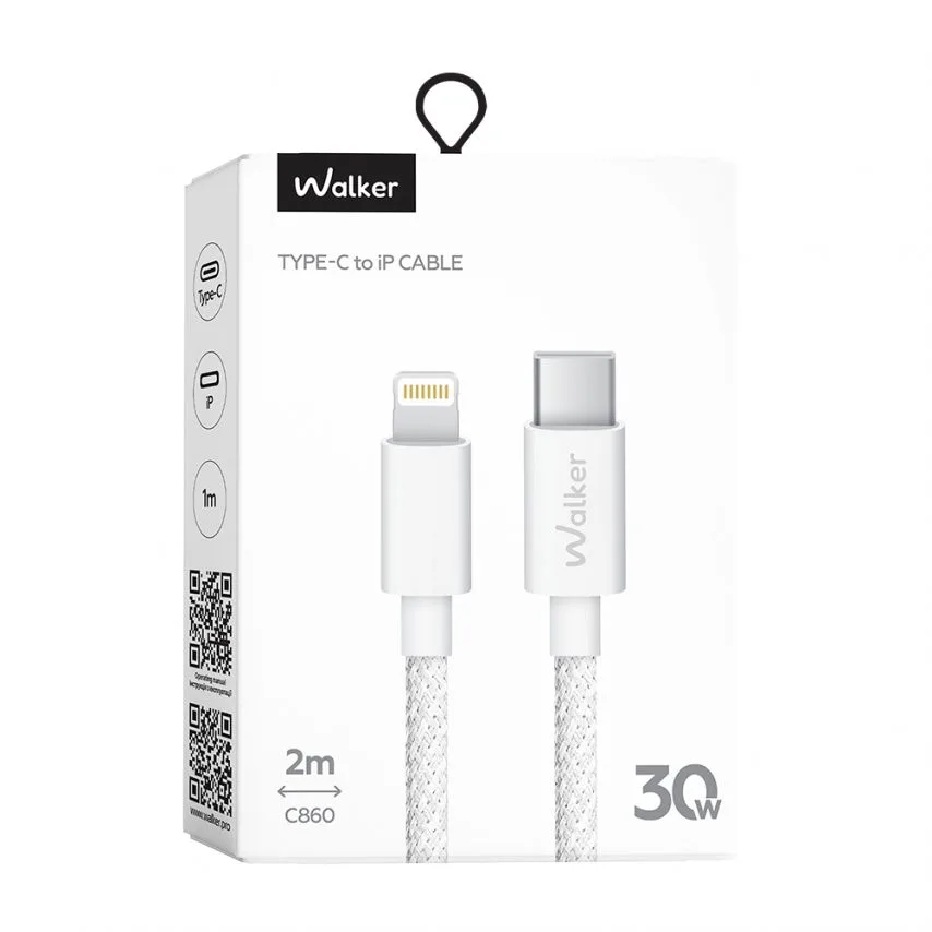 Кабель USB Type-C to Lightning 30W 2м Тканинний Білий