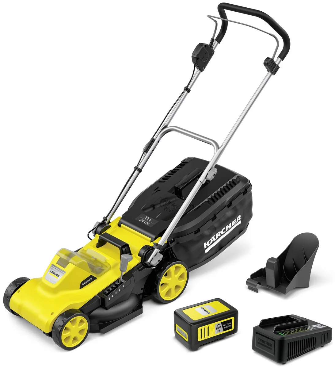 Акумуляторна газонокосарка Karcher LMO 34-18 Dual 18В, ширина косіння 34 см, висота зрізу 25-60 мм.