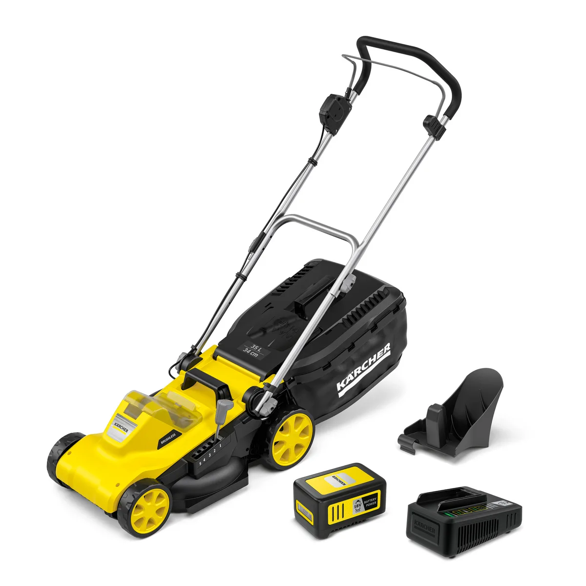 Аккумуляторная газонокосилка Karcher LMO 34-18 Dual 18В, ширина кошения 34 см, высота среза 25-60 мм.