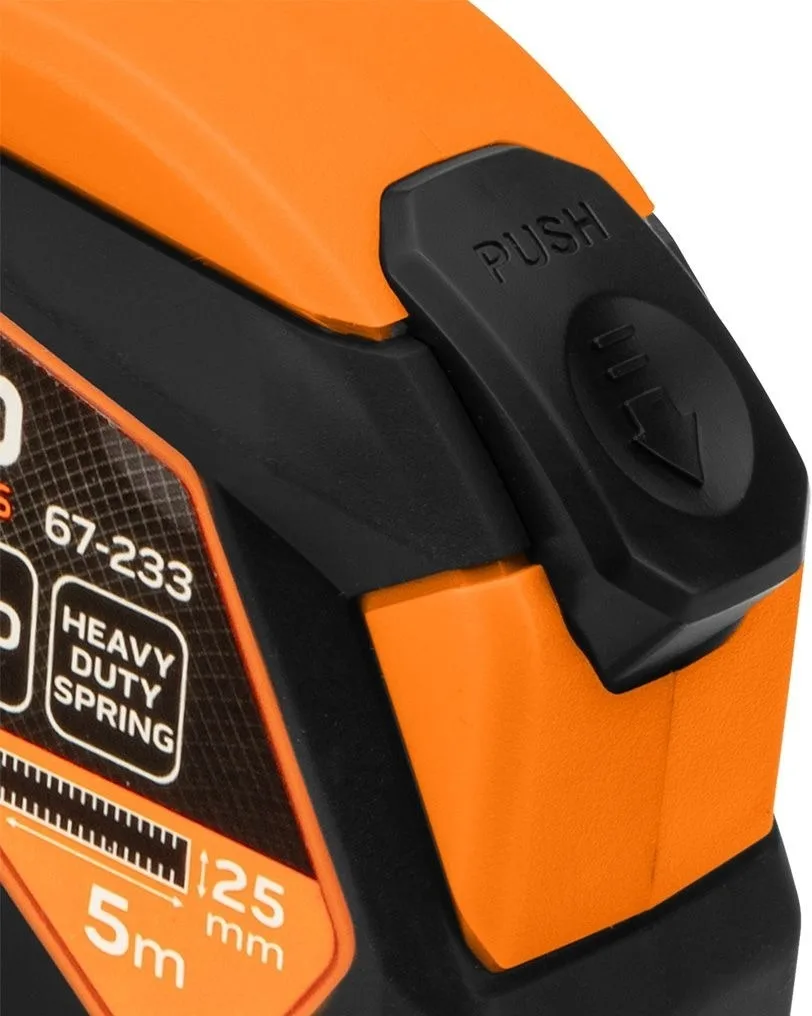 Рулетка Neo Tools 5мx25мм з фіксатором магніт для вимірювання довжини чорна помаранчева
